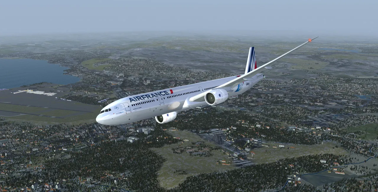 Boeing 777 from Air France flying over Marseille